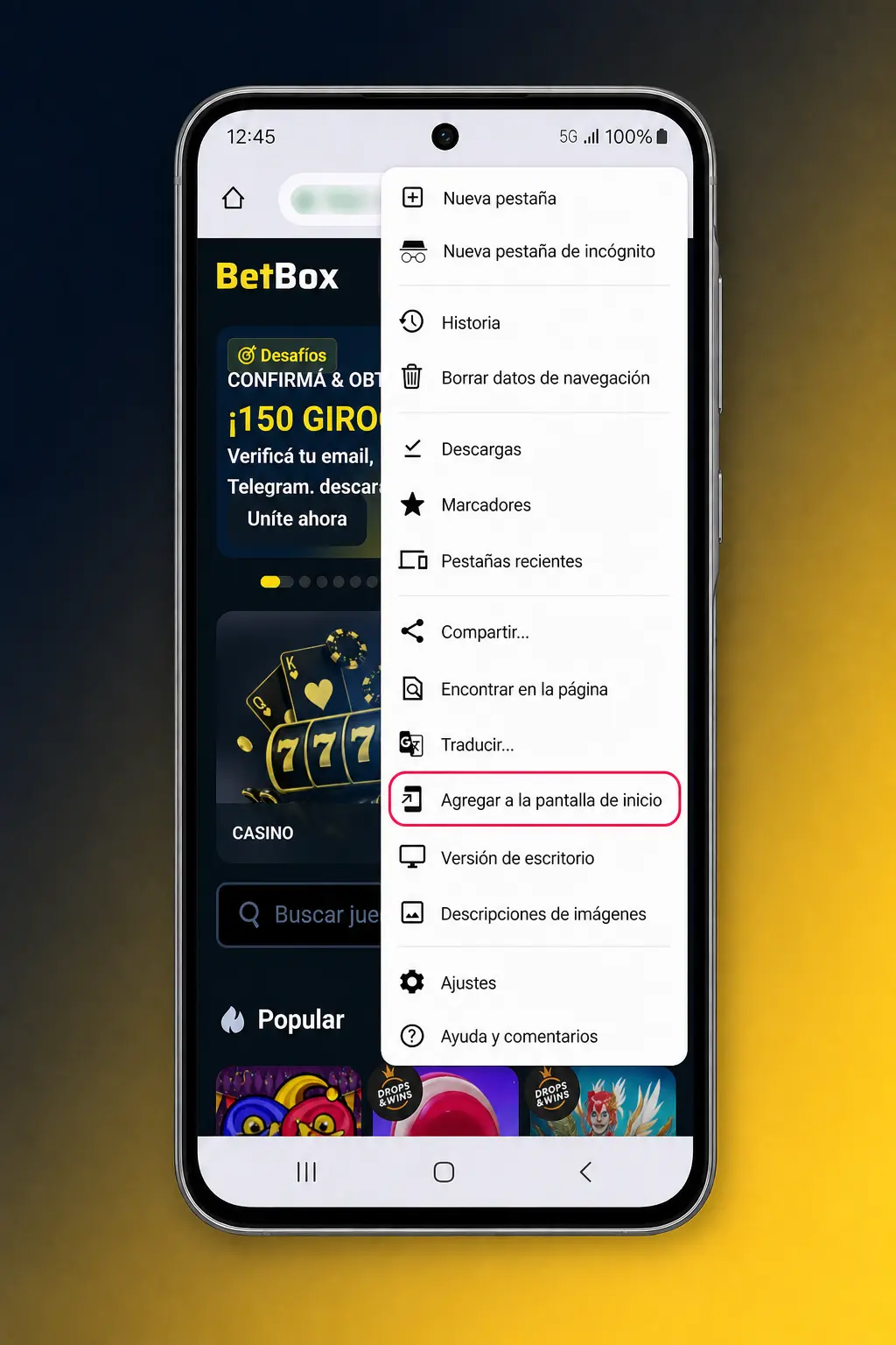 Pasos para descargar e instalar la app de Betbox en Android desde el sitio oficial mediante archivo APK.