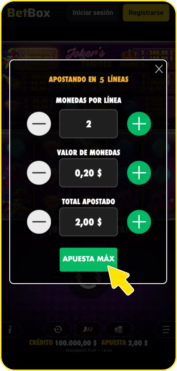 Elegí el monto de tu apuesta ajustando el valor antes de empezar a jugar en BetBox Casino.